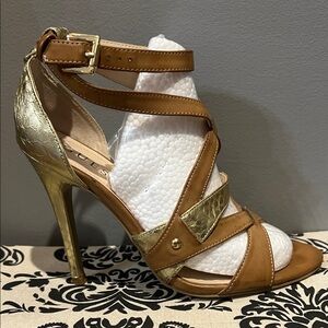 Guess Gold and Tan Strappy Heels